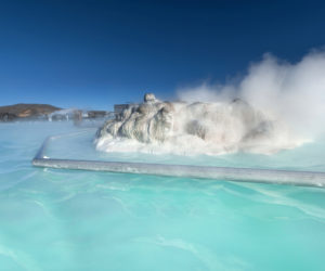 Thermal lagoon under deep blue sky outdoors