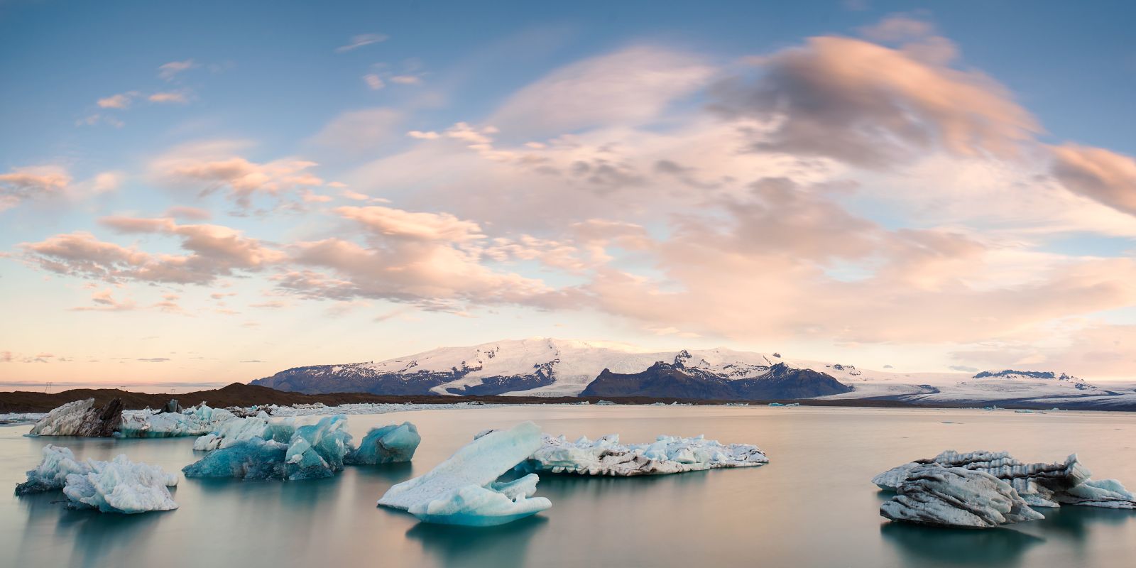 icebergs in the water at sunset in Iceland